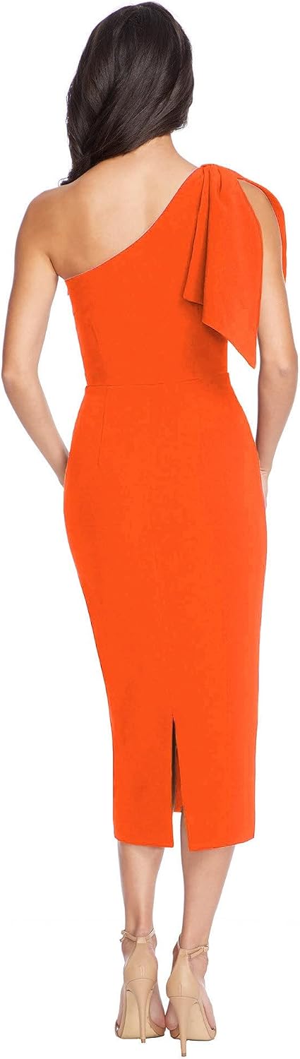 Dress the Population Womens Tiffany One Shoulder Bow Detail Midi Sheath Dress