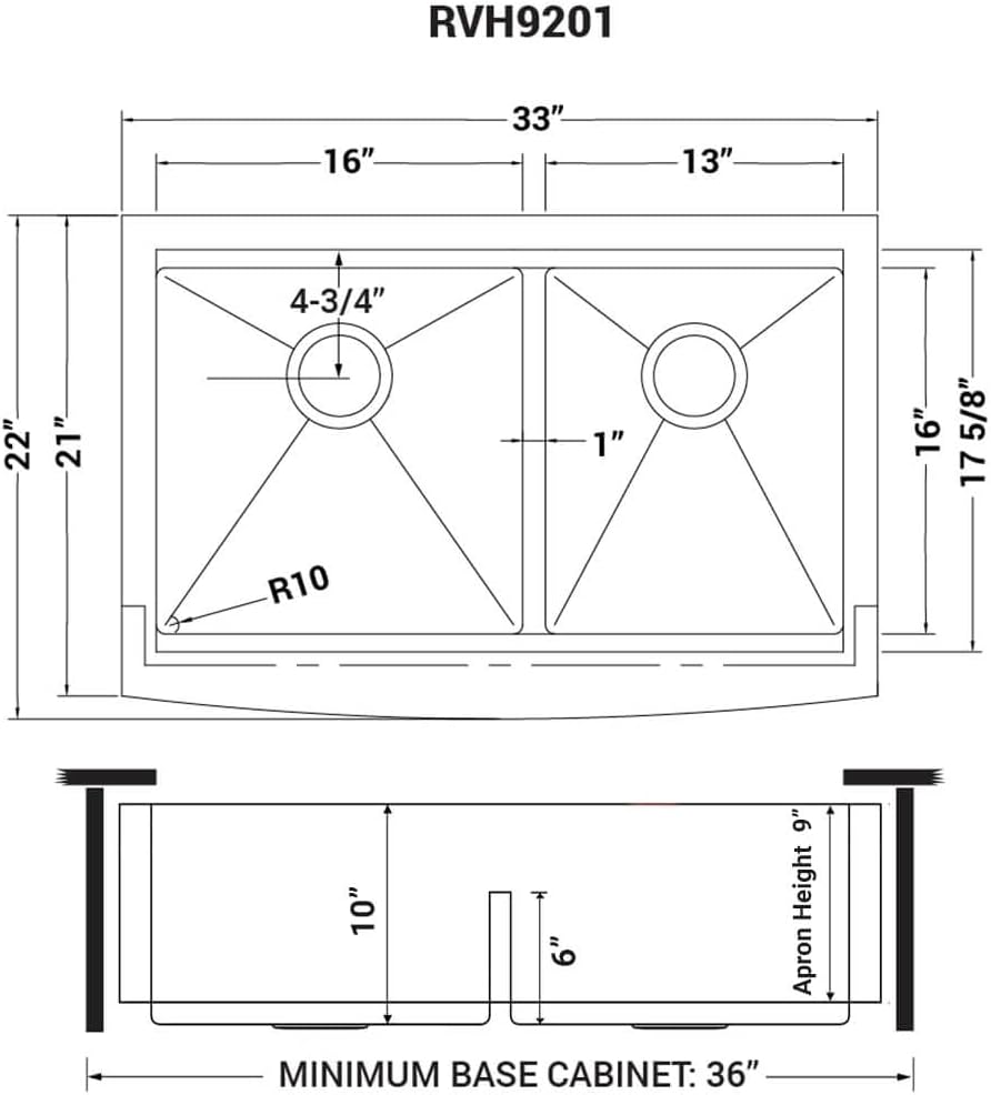 Ruvati 33-inch Apron-front Workstation Low-Divide Double Bowl 60/40 Farmhouse Kitchen Sink 16 Gauge Stainless Steel - RVH9201