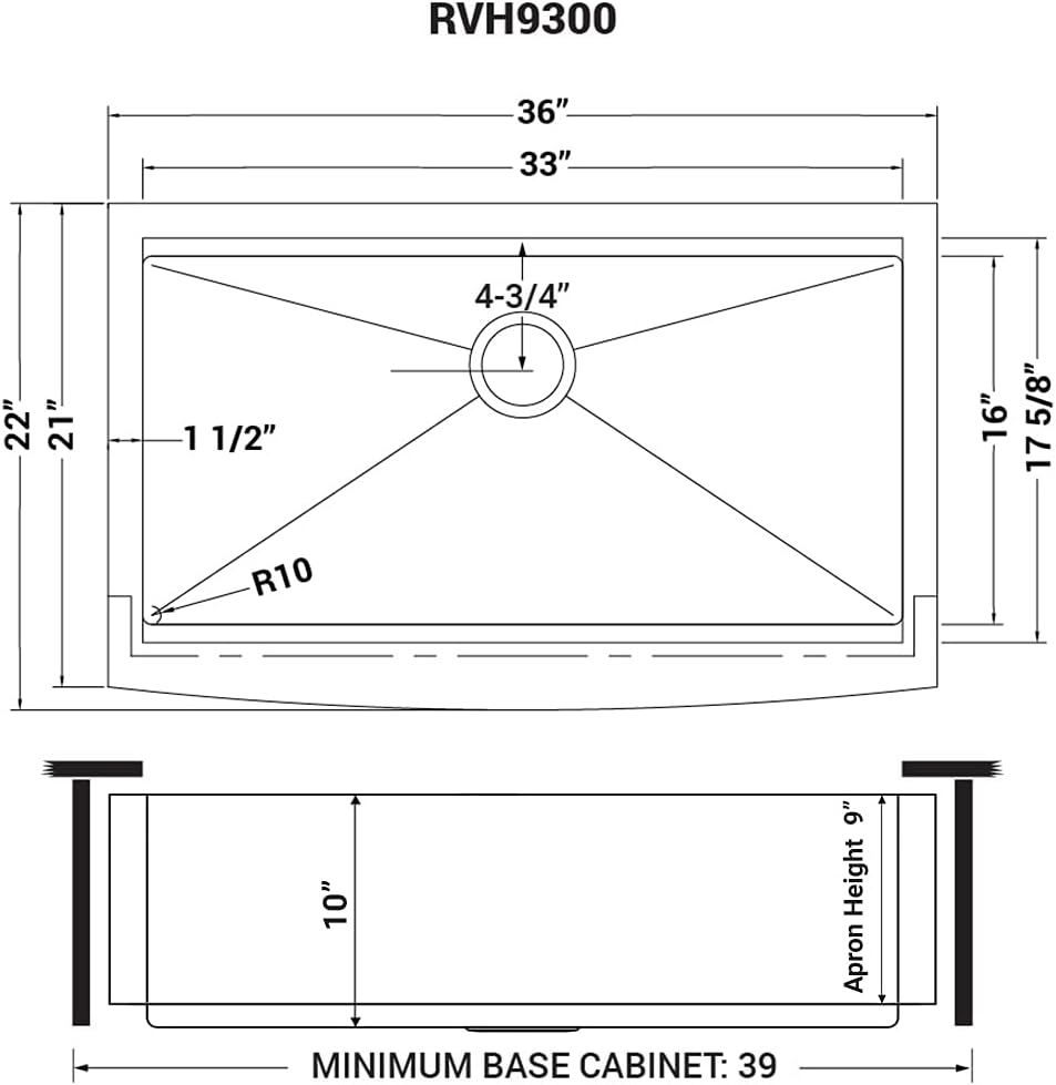 Ruvati 36-inch Rounded Corners Apron-front Workstation Farmhouse Kitchen Sink - 16 Gauge Stainless Steel Kitchen Sink Single Bowl with Brushed Finish hides scratches - RVH9300