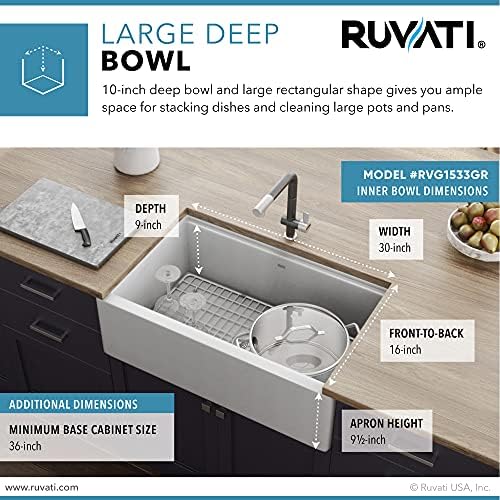 Ruvati 33-inch Matte Gray Farmhouse Granite Composite Quartz Workstation Apron-front Kitchen Sink - RVG1533GR