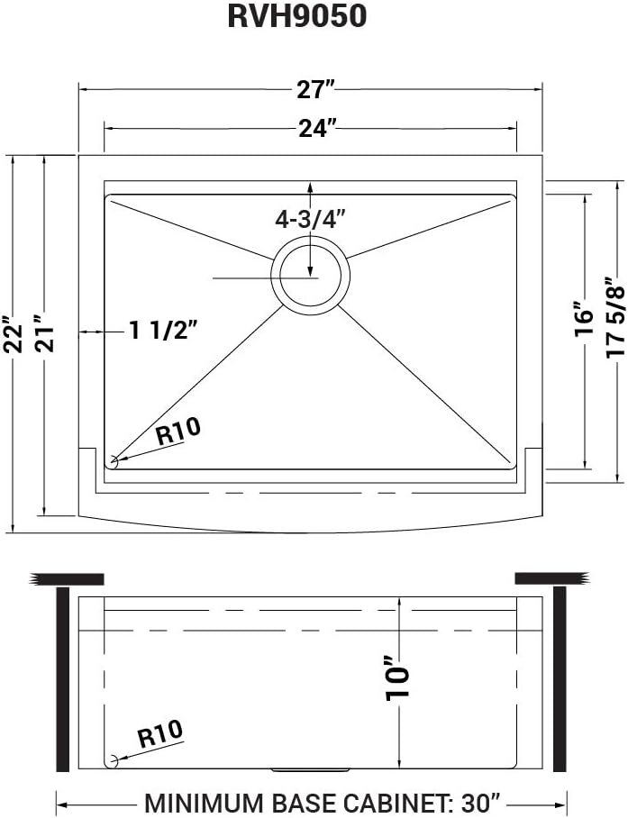 Ruvati 27-inch Apron-front Workstation Farmhouse Kitchen Sink 16 Gauge Stainless Steel Single Bowl - RVH9050