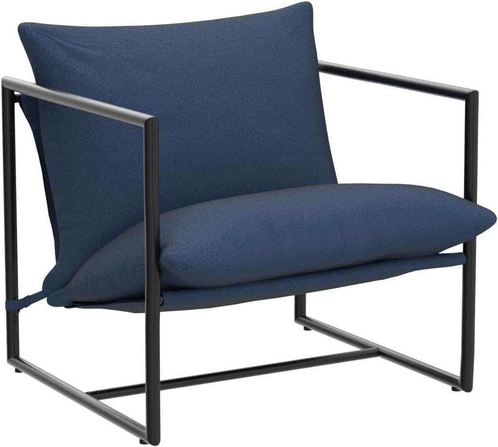 Zinus Aidan Sling Accent Chair, Metal Framed Armchair with Shredded Foam Cushioning, Navy