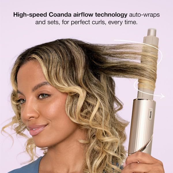 Shark FlexStyle | Air Multi-Styler & Drying System | Hair Dryer Brush for Blowouts with Coanda Auto- Wrap Curlers, Oval Brush, Curl-Defining Diffuser & Concentrator Attachment | Stone | HD435
