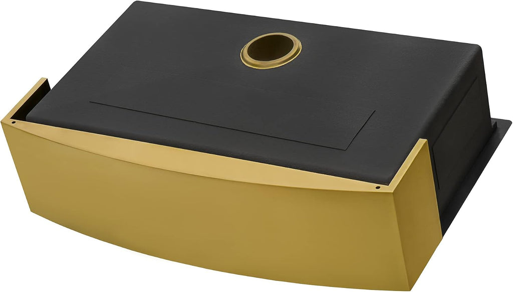 Ruvati 33-inch Matte Gold Workstation kitchen sink - Apron-Front Brass Tone Stainless Steel Kitchen Sink with Brushed Finish, Easy-to-Clean, Undermount Kitchen Sink - RVH9207GG