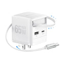 EF ECOFLOW 65W USB C Charger with Retractable Cable, 3-in-1 Phone Charger with Type C Cable, 2-Port Fast Charger Compatible with iPhone 16 Pro Max, iPad Pro/Air, Galaxy S25, Steam Deck (White)