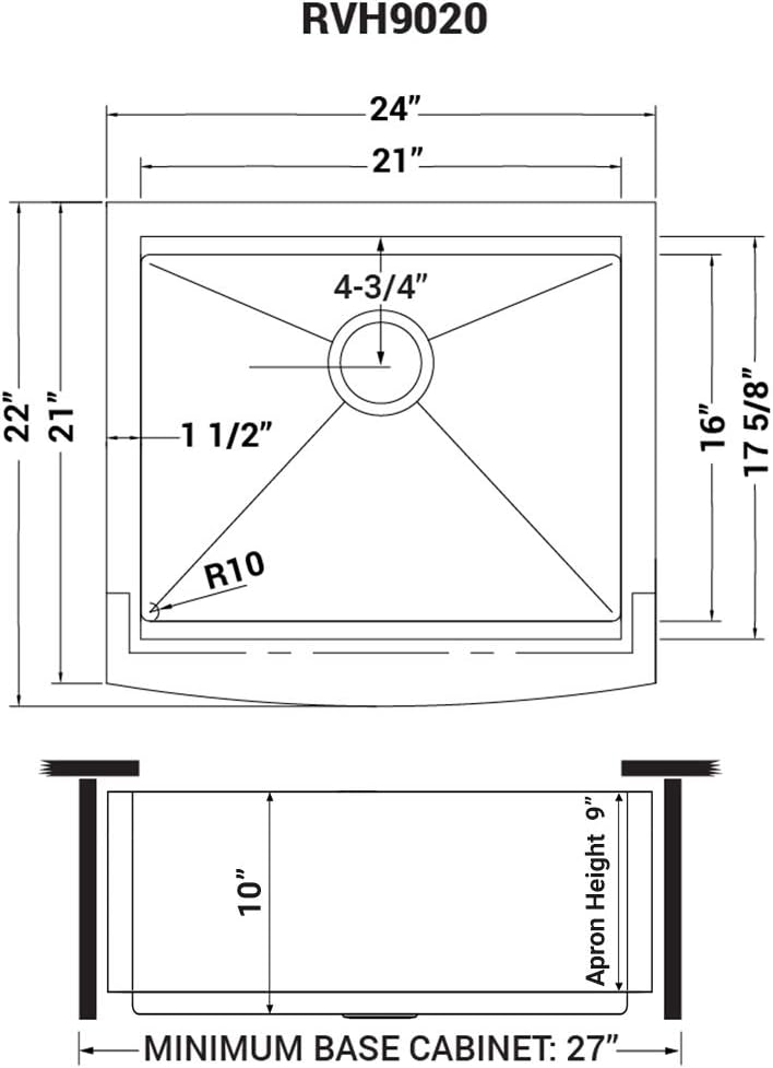 Ruvati 24-inch Apron-front Workstation Farmhouse Kitchen Sink 16 Gauge Stainless Steel Single Bowl - RVH9020