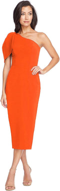 Dress the Population Womens Tiffany One Shoulder Bow Detail Midi Sheath Dress