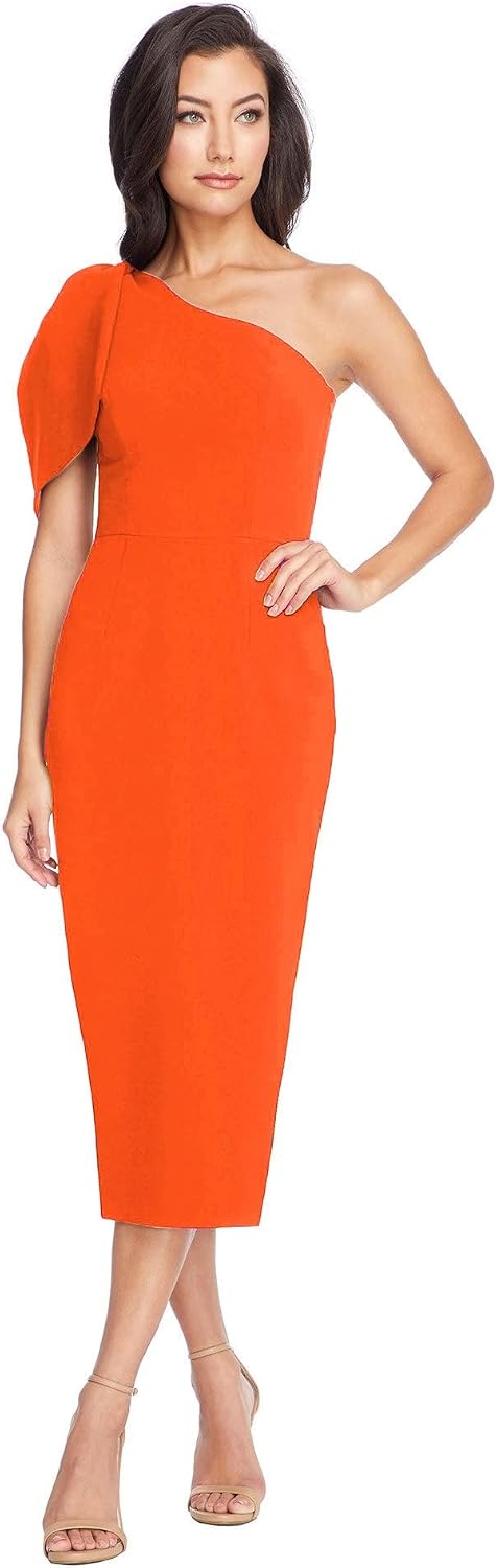 Dress the Population Womens Tiffany One Shoulder Bow Detail Midi Sheath Dress