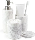 Cork & Mill Marble Bathroom Accessories Set, Solid Natural Marble, Complete Vanity Set with Soap Dispenser, Toothbrush Holder & Canister with Lid for Qtips, White Bathroom Countertop Decor