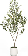 VIVATREES Olive Trees Artificial Indoor, 5 ft Faux Olive Tree with White Planter, Artificial Plants with Natural Wood Trunk and Lifelike Fruits for Home Office Decor