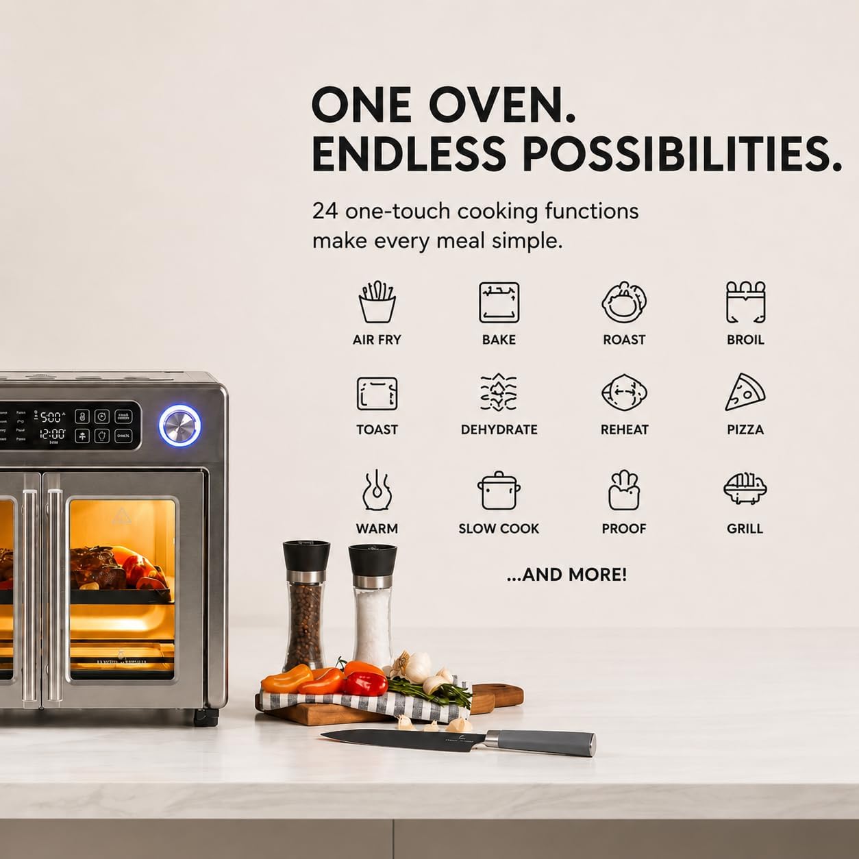 Emeril Lagasse Extra Large French Door Air Fryer Toaster Oven Combo, 24 Cooking Functions and Digital Controls, 7 Accessories Included, Stainless Steel Finish, 26QT Capacity