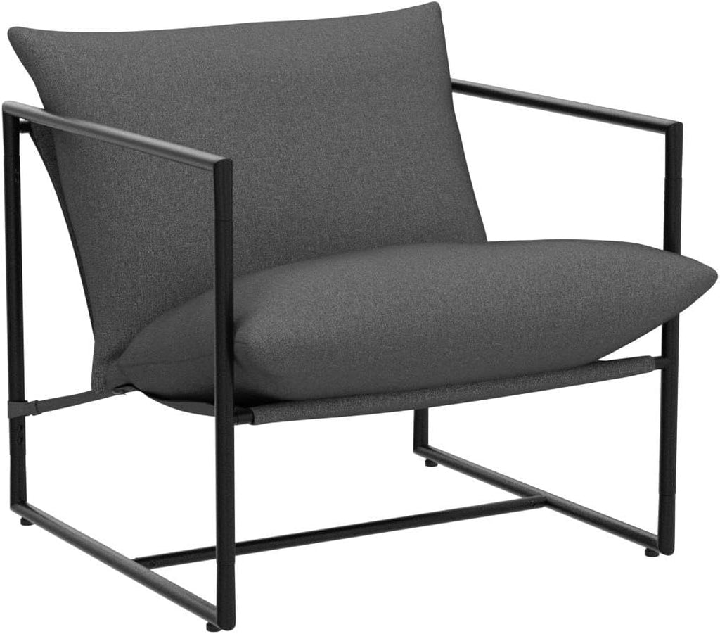 Zinus Aidan Sling Accent Chair, Metal Framed Armchair with Shredded Foam Cushioning, Dark Grey