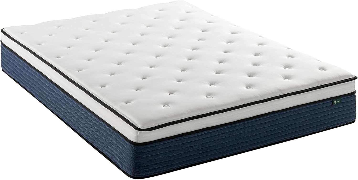Zinus 12 Inch Comfort Support Hybrid Mattress [New Version], Queen, Fiberglass Free, Medium Plush, Motion Isolation, Certified Safe Foams & Fabric, Mattress in A Box