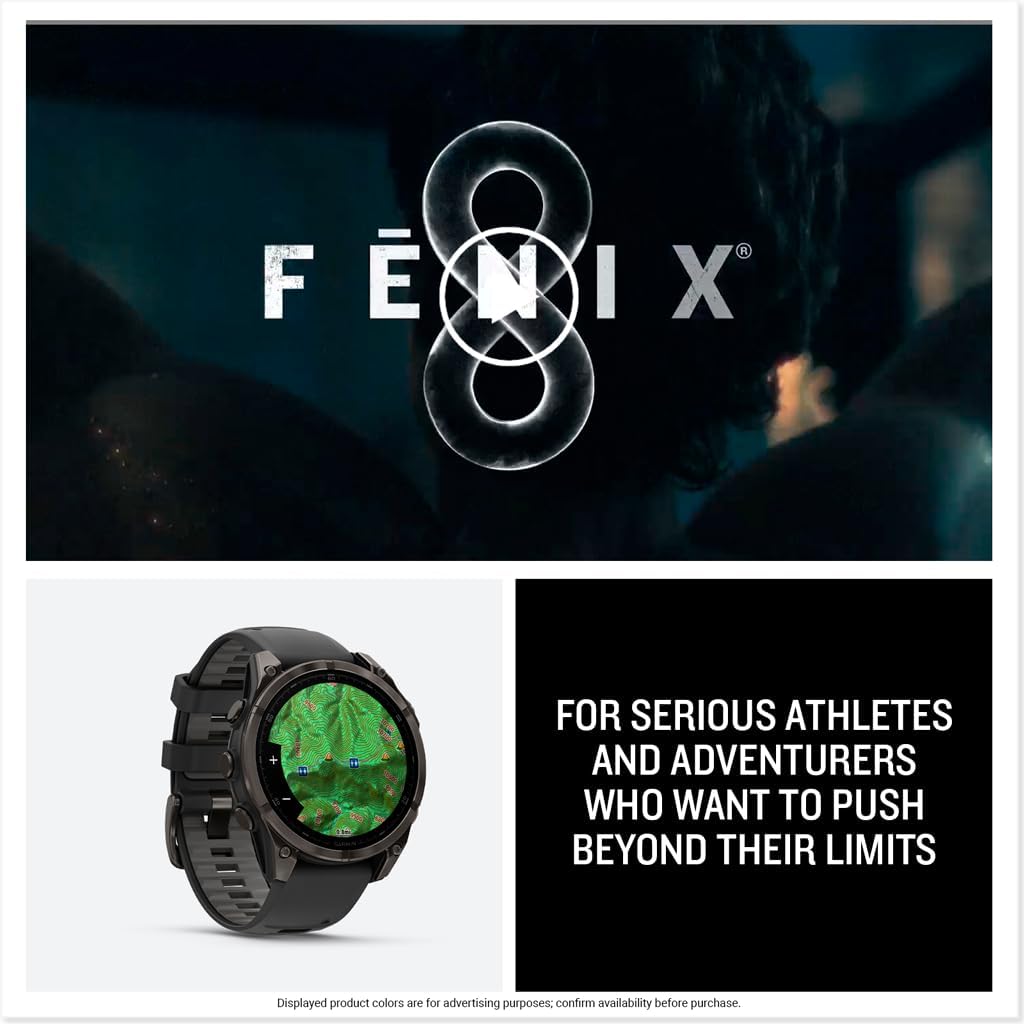 Garmin fēnix® 8 – 47 mm, AMOLED, Sapphire, Premium Multisport GPS Smartwatch, Long-Lasting Battery Life, Dive-Rated, Built-in LED Flashlight, Carbon Gray DLC Titanium with Pebble Gray Band