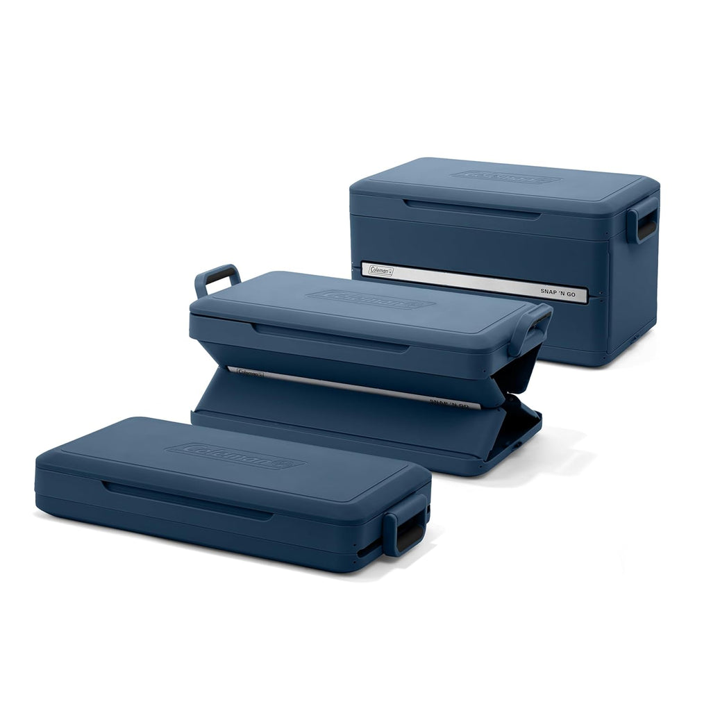 Coleman Snap 'N Go 35-Quart Collapsible Hard Cooler, Portable Hard-Sided Cooler with Waterproof Removable Liner, Spacing-Saving & Quick Set Up, 48 Hours Cold, Sapphire Blue