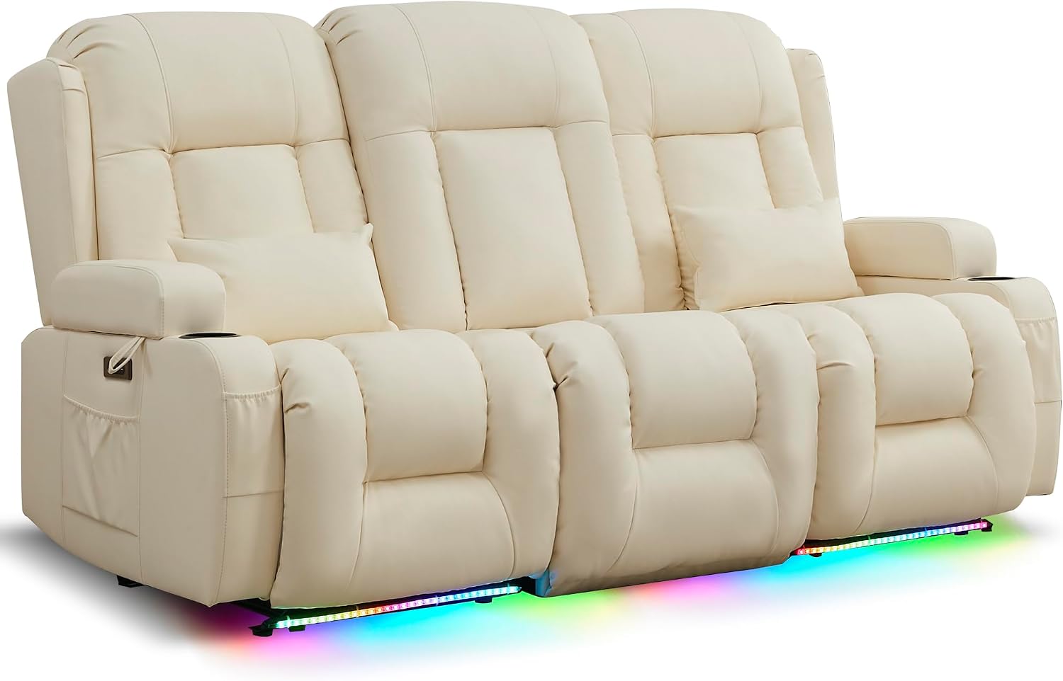 URRED Power Loveseat Recliner Sofa with Massage and Heat, Wall Hugger Reclining Loveseat with Console, RV Couch Home Theater Seating with LED Lights for Living Room (Irovy, 76.8" - 3 Seats)