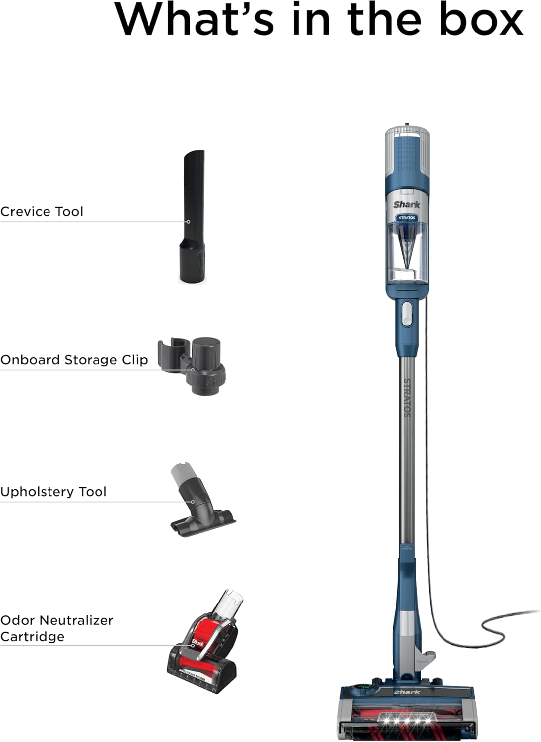 Shark Stratos | Corded Stick Vacuum Cleaner for Carpet & Hard Floors | Lightweight Hand Vacuum for Pet Hair with DuoClean PowerFins HairPro | Self-Cleaning Brushroll | 4 Accessories | Navy | HZ3002