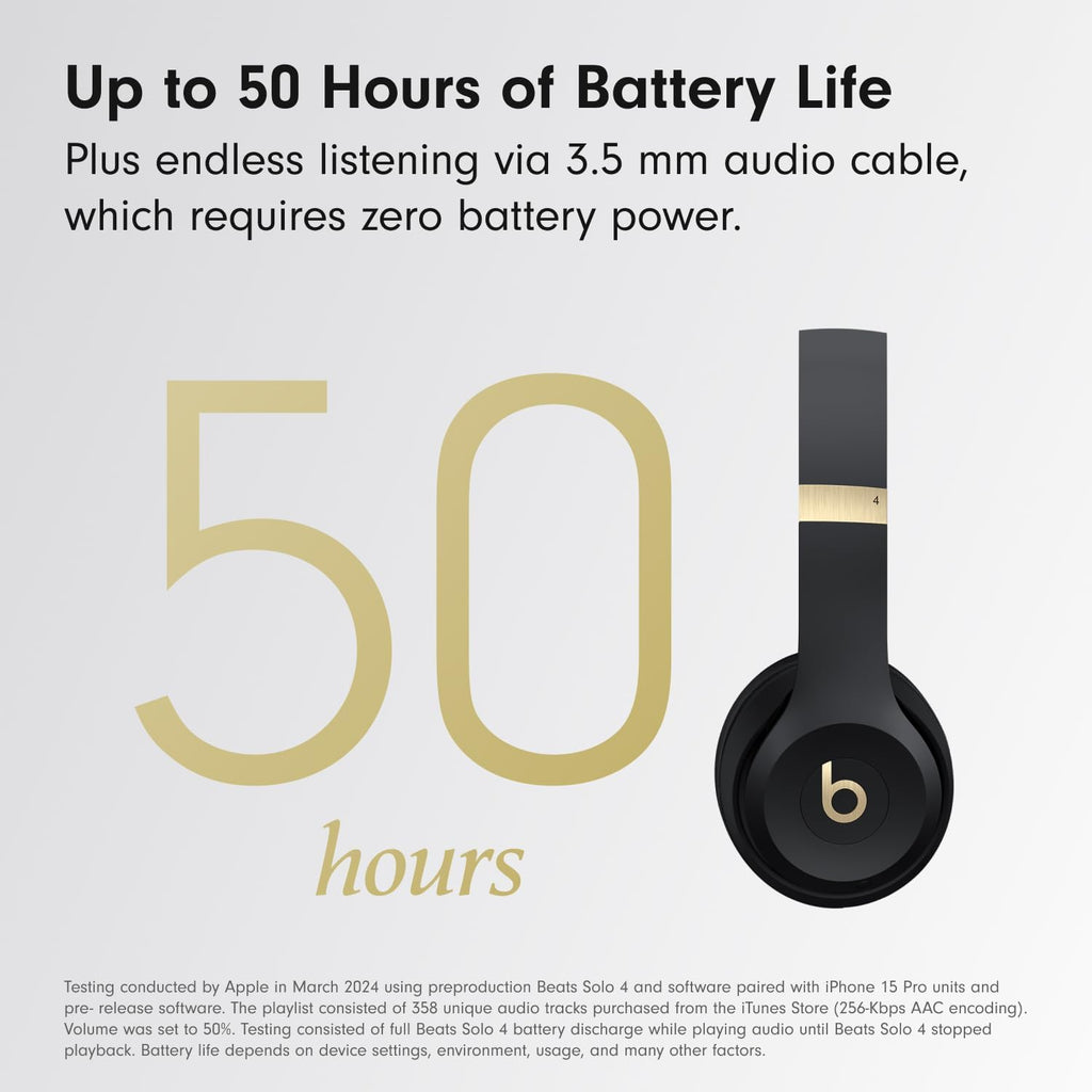 Beats Solo 4 - Wireless On-Ear Bluetooth Headphones, Up to 50-Hour Battery Life, Ultra-Lightweight Comfort, Powerful and Balanced Sound, Apple & Android Compatible - Black & Gold
