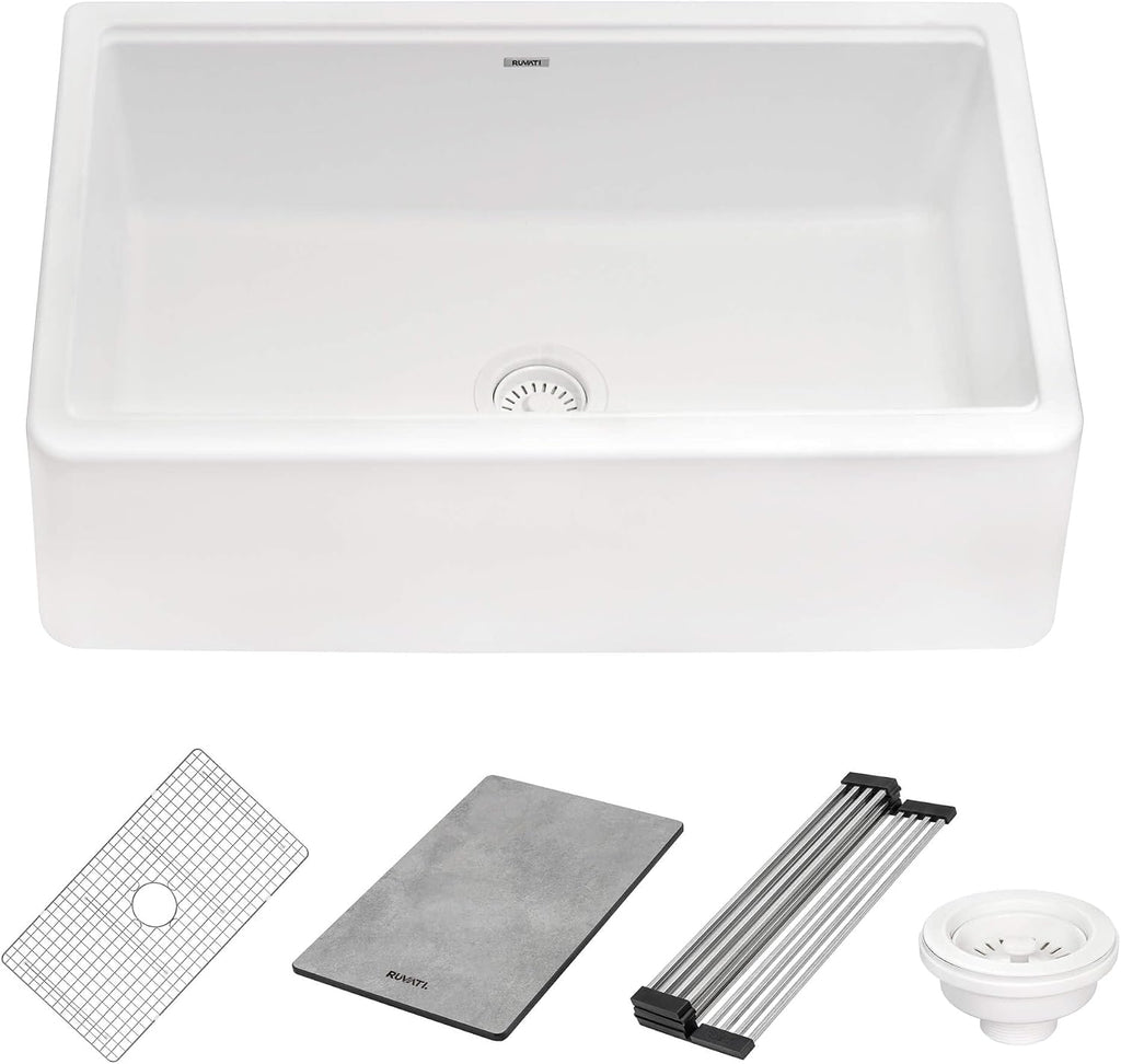 Ruvati 33-inch Matte White Farmhouse Granite Composite Quartz Workstation Apron-front Kitchen Sink - RVG1533WH