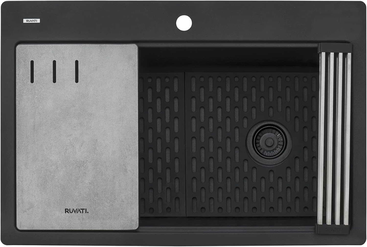 Ruvati 33-inch Granite Composite Quartz Workstation Matte Black Drop-in Topmount Kitchen Sink - RVG1302BK