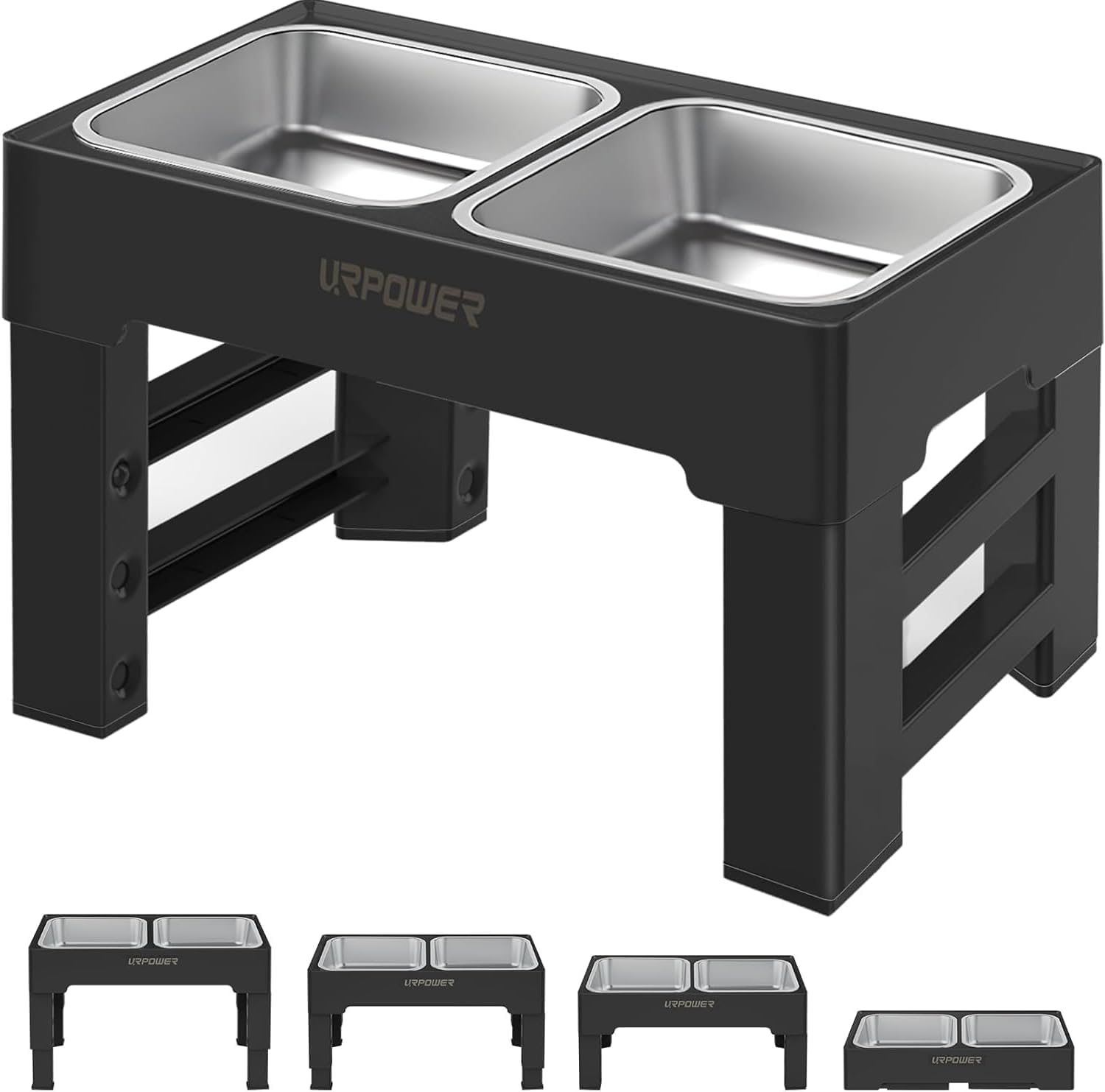URPOWER Raised Dog Bowls 4 Height Adjustable Elevated Bowl Stand with Stainless Steel Water Bowl Non-Slip Dog Food Bowls Stand for Small Medium Large Dogs and Pets