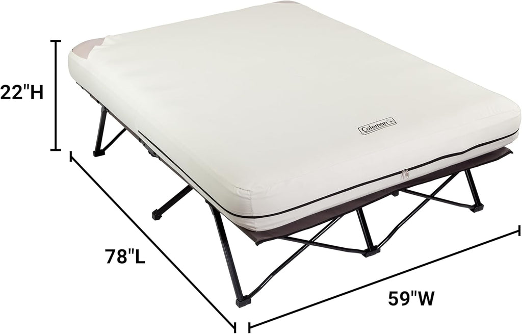 Coleman Queen-Size Airbed Cot Combination, Folding Air Mattress with Steel Frame & Side Table, Battery Pump Included, Great for Camping, Lounging, Elevated Sleeping, Guests, & More