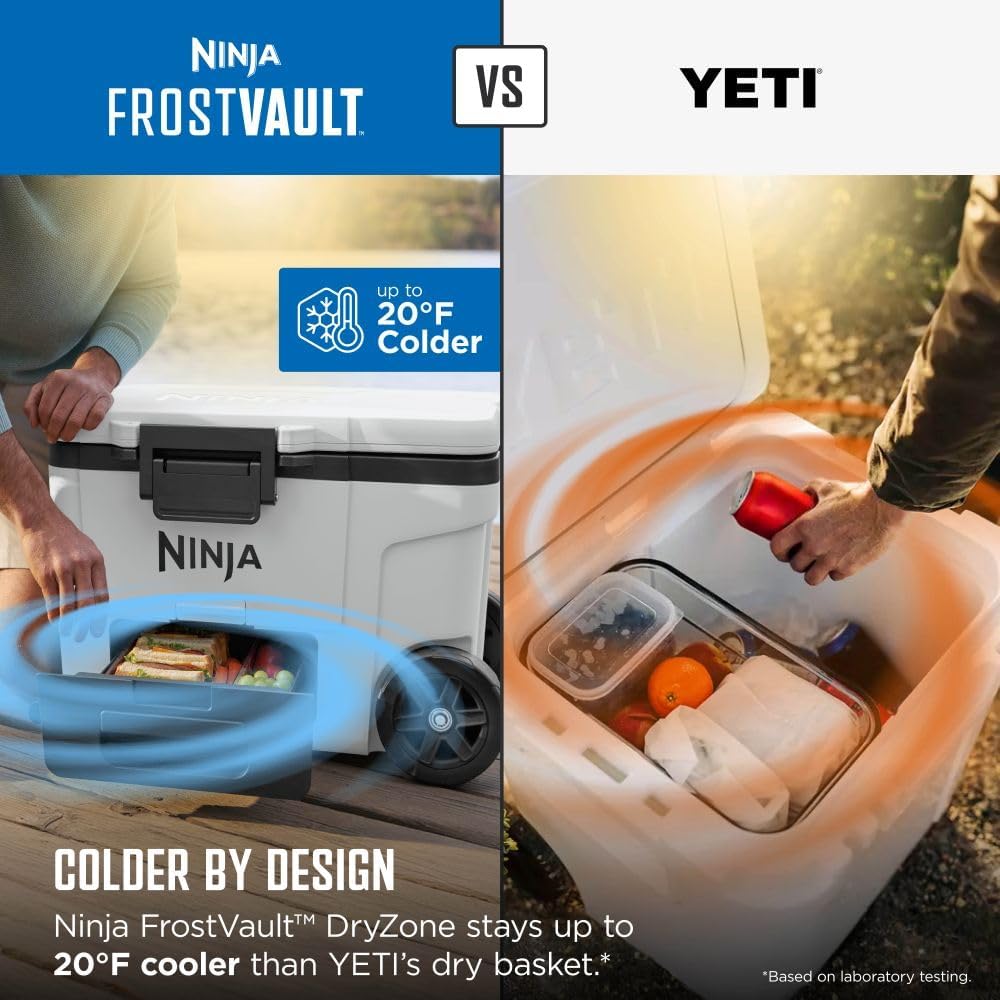 Ninja FrostVault | 65qt Wheeled Cooler with Cold Dry Zone | Integrated Fridge-Temp Dry Storage Drawer | Premium Heavy-Duty Insulated Cooler | Keeps Ice Cold for Days | Spanish Moss | FB265GN1