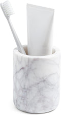 Cork & Mill Marble Toothbrush Holder Cup for Bathroom, Real White Marble Stone Bathroom Accessory, Aesthetic Decorative Countertop Organizer for Tooth Brush & Toothpaste
