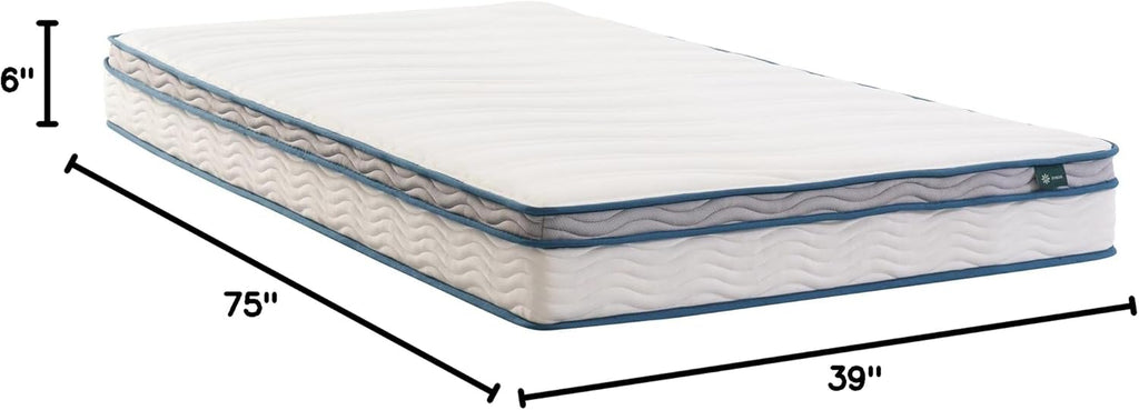 Zinus 6 Inch Spring Sensation Hybrid Mattress [New Version], Medium Firm Feel, Fiberglass Free, Youth and Guest Bedroom, Mattress in A Box, Twin