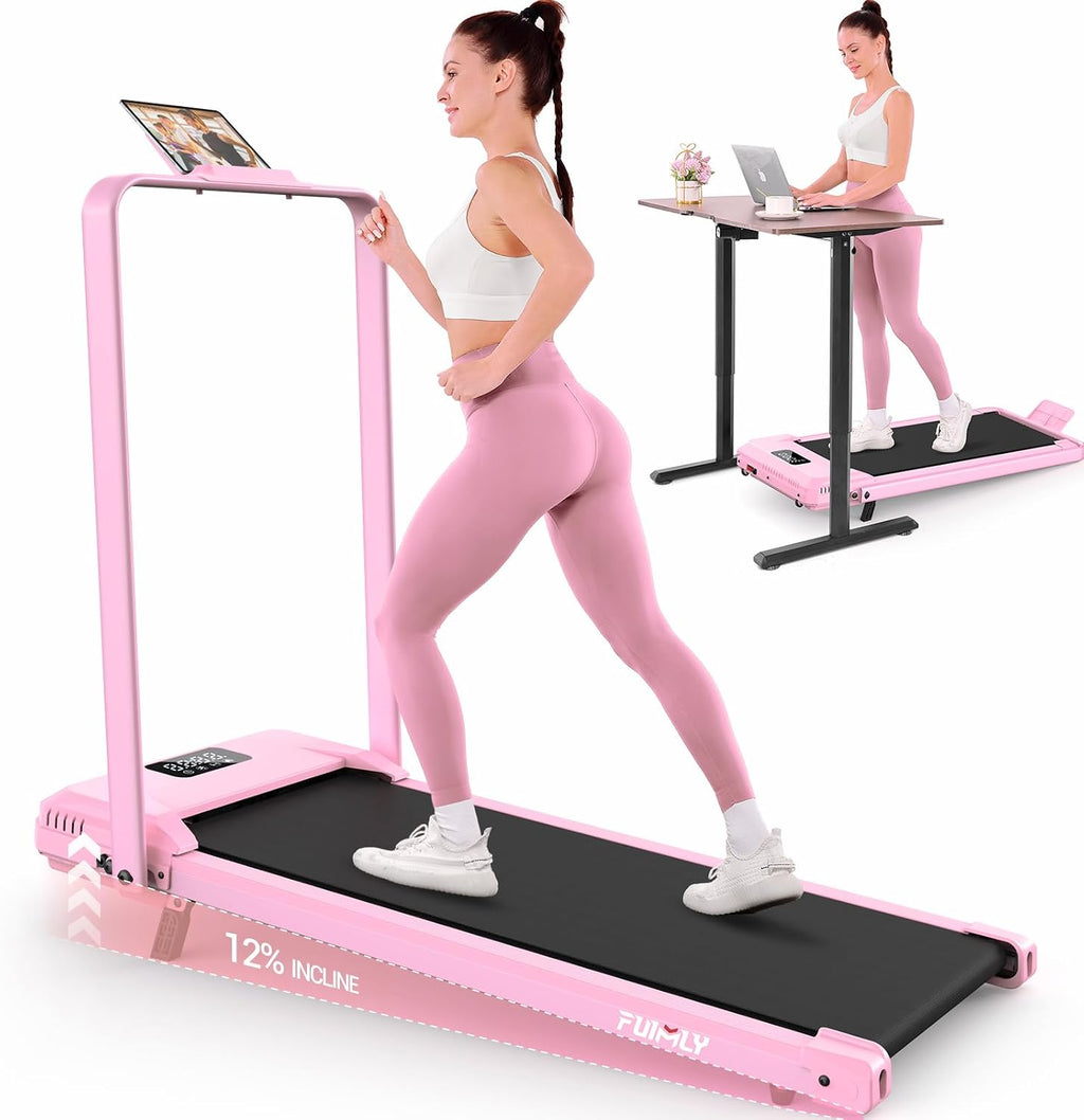 FUNMILY Walking Pad Treadmill with Incline, Foldable Treadmills for Home Office, Portable Walking Pad 300lbs Capacity, Remote Control, Led Touch Screen, 2s Folding Treadmill