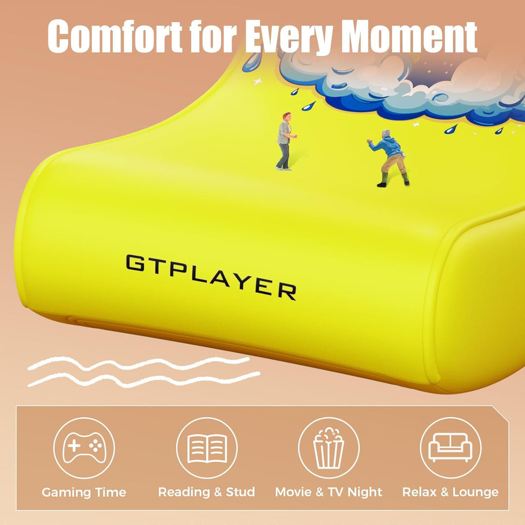 GTPLAYER Gaming Floor Rocking Chair – Rocker Floor Game Chair with Angle Limiter, Stylish Patterned Design, Comfortable Video Game Seat, Yellow Earth Pattern