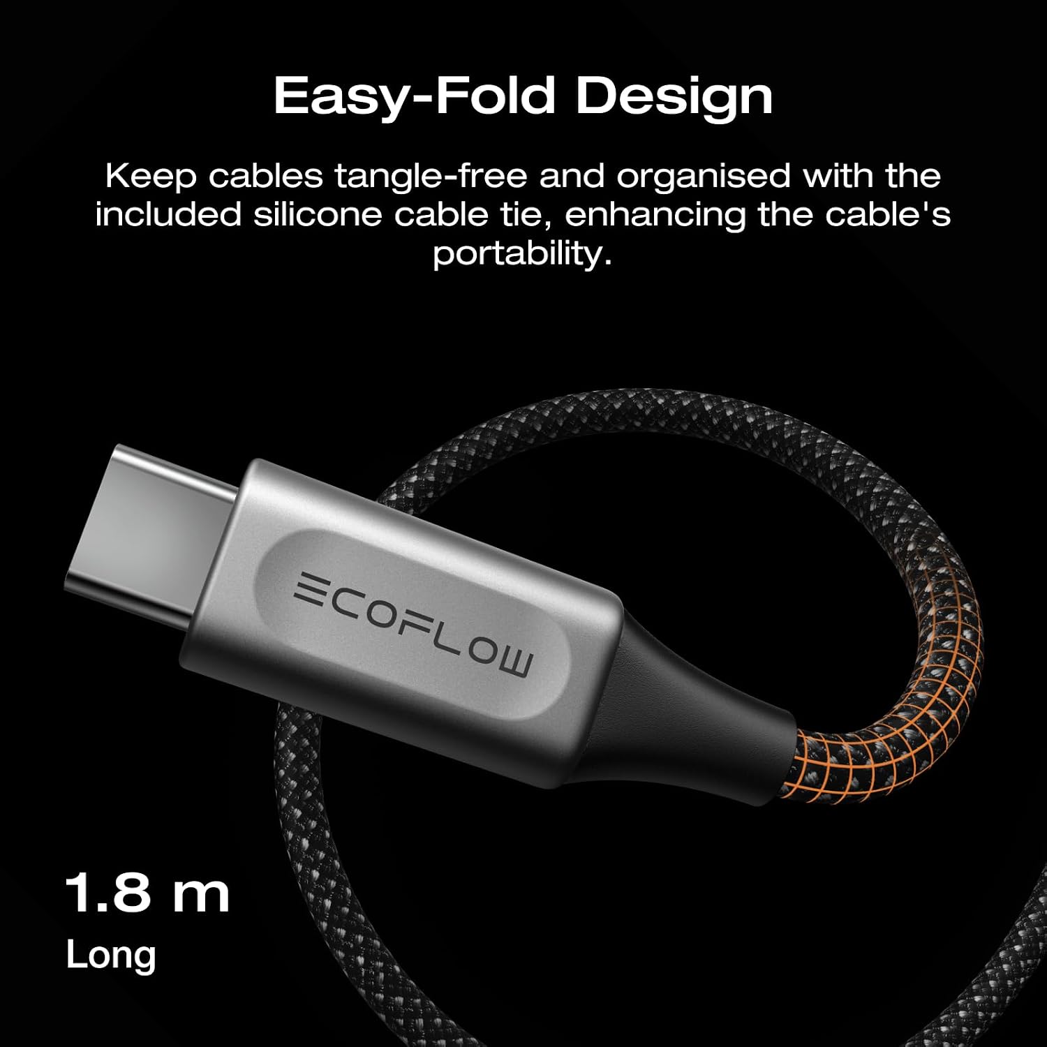 EF ECOFLOW Rapid Pro USB-C to USB-C Cable (240W, Nylon), 240W Dual USB-C Charging, 6 ft.Type C Charger