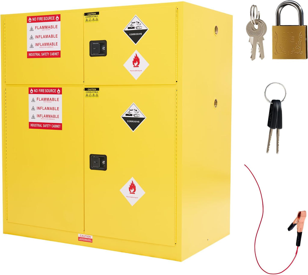 SPECRAFT 125 Gallon Flammable Cabinet, 65x59x34 Inch, 2 Independent Storage with Adjustable Galvanized Shelves, Cold-Rolled Steel, OSHA & CE Certified for Industrial, Commercial Use, Yellow
