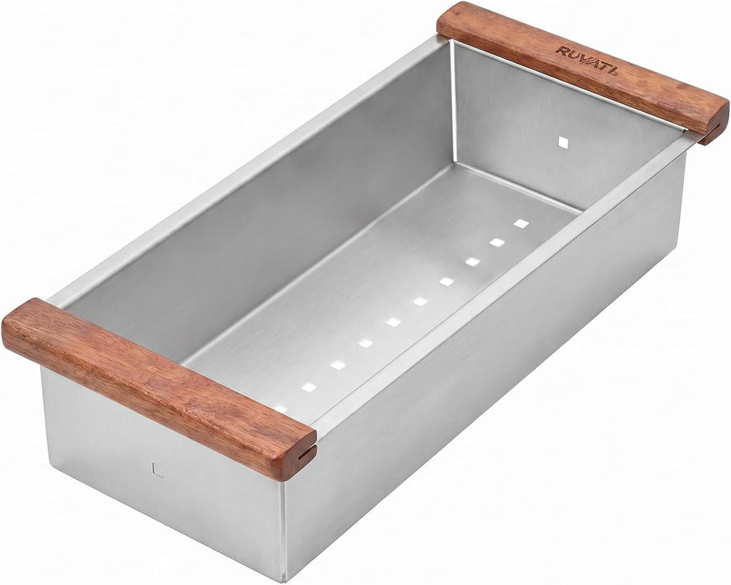 Ruvati Workstation Sink Colander 17.25 inch Stainless Steel with Wooden Handles - RVA1317