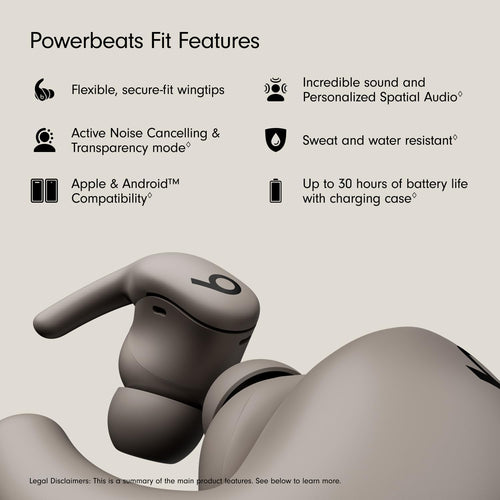 Beats Powerbeats Fit - Wireless Noise Cancelling Workout Earbuds with Secure-Fit Wingtips, Up to 30-Hour Battery Life, Sweat & Water Resistant, Apple & Android Compatible - Gravel Gray