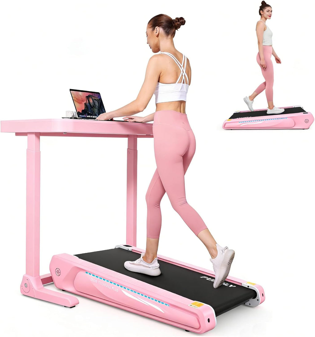 FUNMILY Smallest Walking Pad with 5% Incline, 2 in 1 Under Desk Treadmill for Home Office, 2.5 HP Mini Compact Walking Treadmill, Installation-Free/300lbs Weight Capacity/Unique Lighting Design