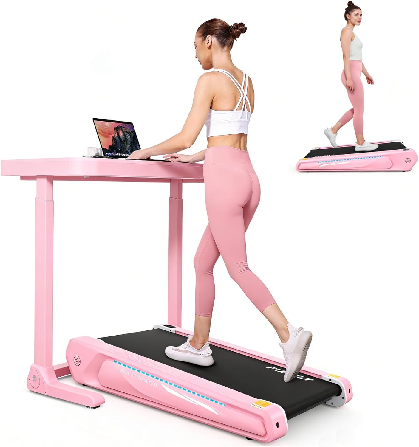 FUNMILY Smallest Walking Pad with 5% Incline, 2 in 1 Under Desk Treadmill for Home Office, 2.5 HP Mini Compact Walking Treadmill, Installation-Free/300lbs Weight Capacity/Unique Lighting Design