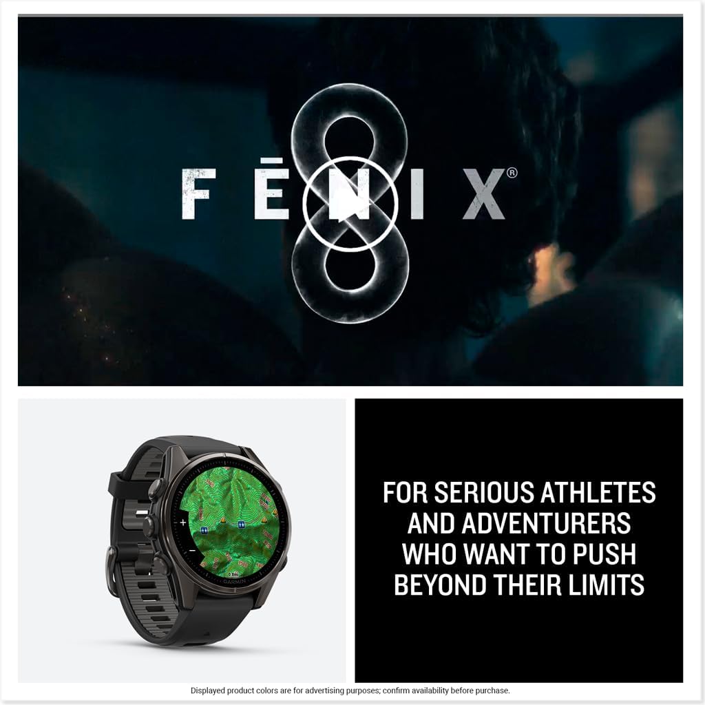 Garmin fēnix® 8 – 43mm, AMOLED, Sapphire, Premium Multisport GPS Smartwatch, Long-Lasting Battery Life, Dive-Rated, Built-in LED Flashlight, Carbon Gray DLC Titanium with Pebble Gray Band