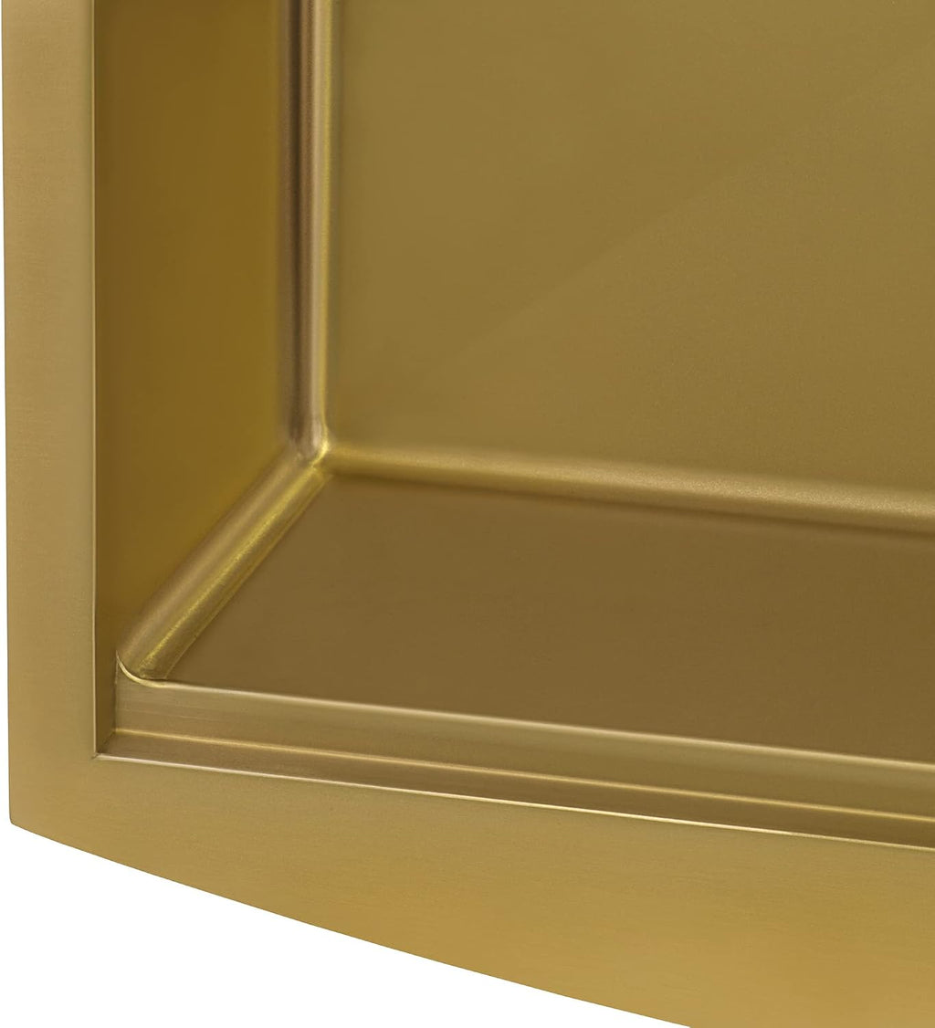 Ruvati 30-inch Matte Gold Workstation Kitchen Sink - Apron-Front Brass Tone Stainless Steel Kitchen Sinks with Brushed Finish hides scratches, Easy-to-Clean Undermount Sink - RVH9106GG
