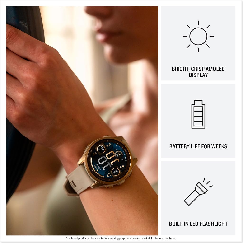 Garmin fēnix® 8 – 43mm, AMOLED, Sapphire, Premium Multisport GPS Smartwatch, Long-Lasting Battery Life, Dive-Rated, Built-in LED Flashlight, Soft Gold with Dark Sandstone Band