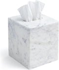 Cork & Mill Marble Tissue Box Cover for Kleenex and More, Decorative Cube Style Holder, Large Square Facial Tissue Dispenser Container for Home, Real Solid White Marble Bathroom Accessory