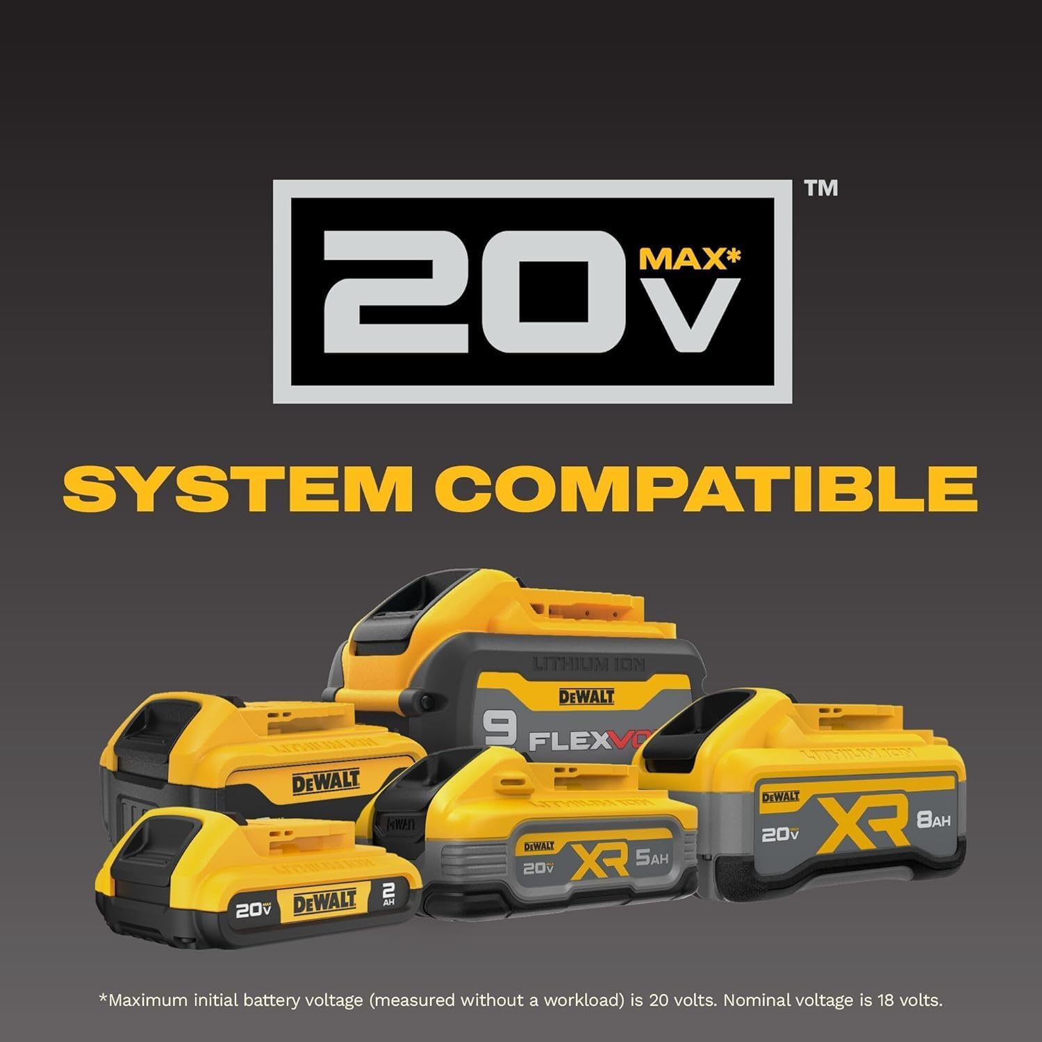 DEWALT 20V Max Battery, 4 Pack, Includes 2 x 5.0Ah Extended Runtime Batteries and 2 x 2.0Ah Compact Batteries (DCB235-4)