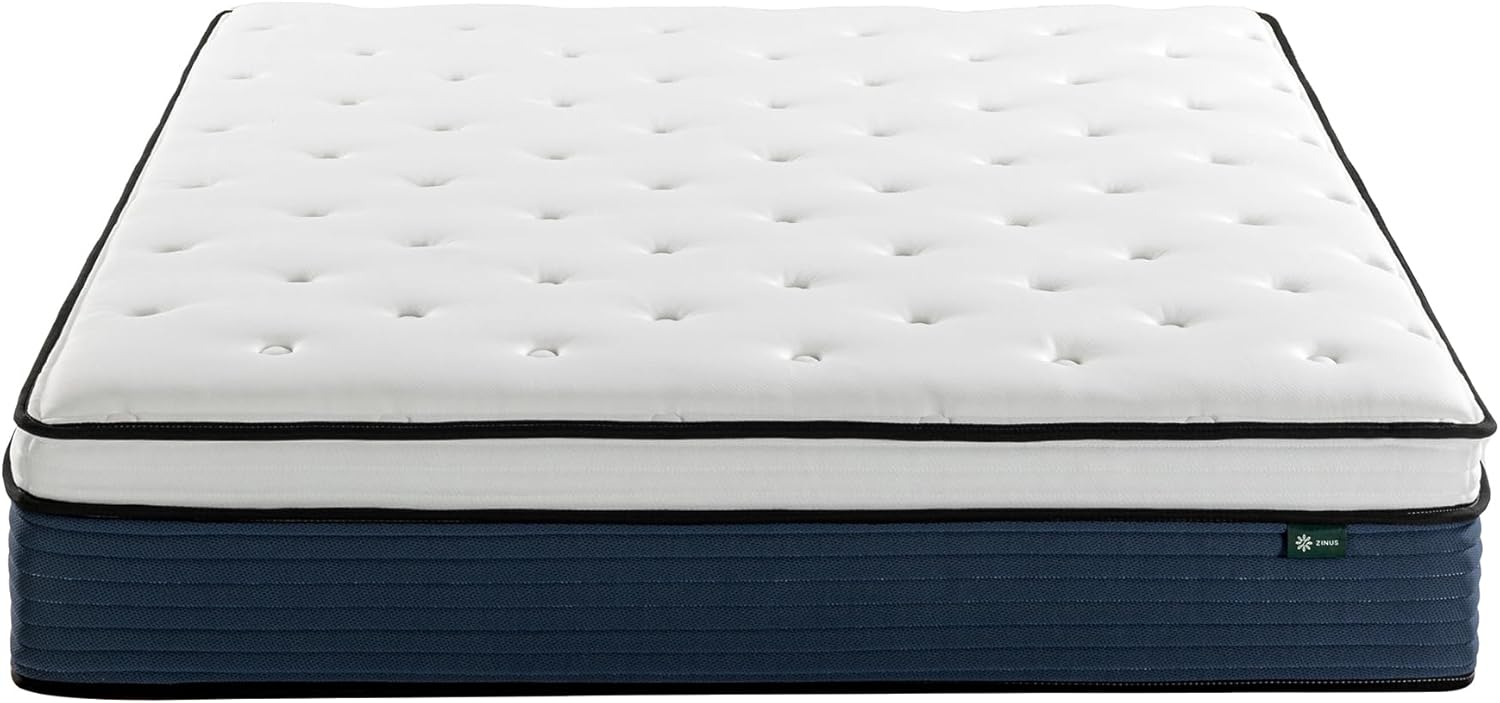 Zinus 12 Inch Comfort Support Hybrid Mattress [New Version], Queen, Fiberglass Free, Medium Plush, Motion Isolation, Certified Safe Foams & Fabric, Mattress in A Box