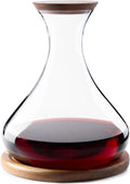 Cork & Mill Wine Decanter Set with Acacia Wood Stand and Lid/Stopper, Contemporary Hand Blown Crystal Decanter, Large Glass Carafe/Aerator, Red Wine Accessories, Luxury Gift Idea for Women or Men