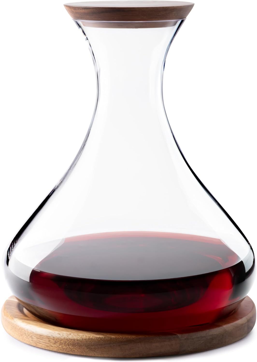 Cork & Mill Wine Decanter Set with Acacia Wood Stand and Lid/Stopper, Contemporary Hand Blown Crystal Decanter, Large Glass Carafe/Aerator, Red Wine Accessories, Luxury Gift Idea for Women or Men