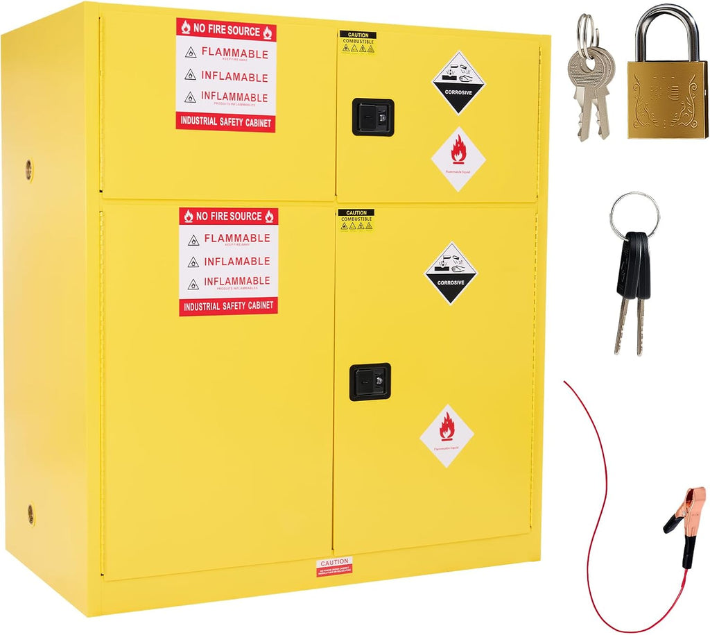 SPECRAFT 125 Gallon Flammable Cabinet, 65x59x34 Inch, 2 Independent Storage with Adjustable Galvanized Shelves, Cold-Rolled Steel, OSHA & CE Certified for Industrial, Commercial Use, Yellow