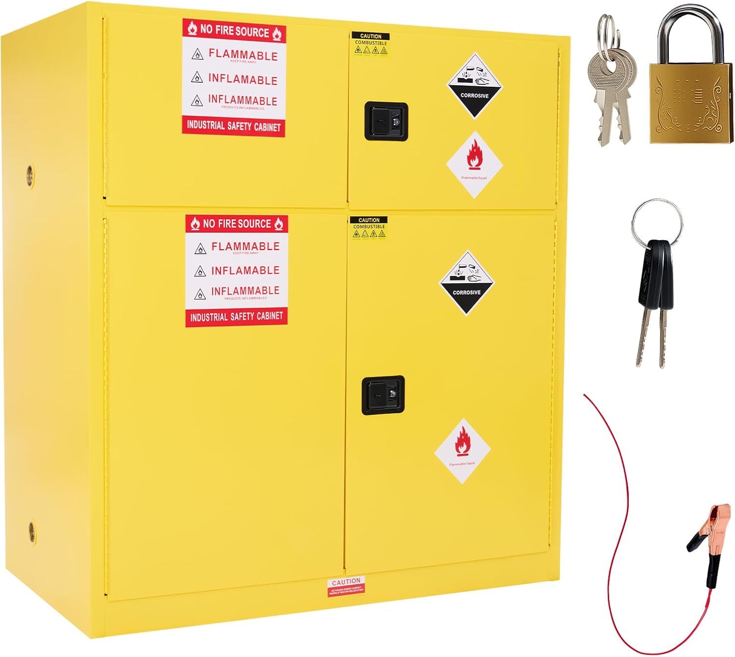 SPECRAFT 125 Gallon Flammable Cabinet, 65x59x34 Inch, 2 Independent Storage with Adjustable Galvanized Shelves, Cold-Rolled Steel, OSHA & CE Certified for Industrial, Commercial Use, Yellow
