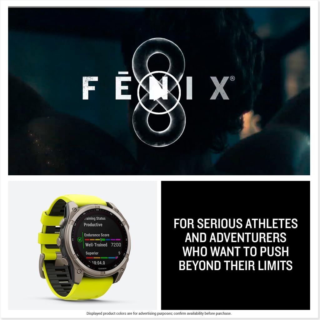 Garmin fēnix® 8 – 51 mm, Solar, Sapphire, Premium Multisport GPS Smartwatch, Long-Lasting Battery Life, Dive-Rated, Built-in LED Flashlight, Titanium with Amp Yellow/Graphite Band