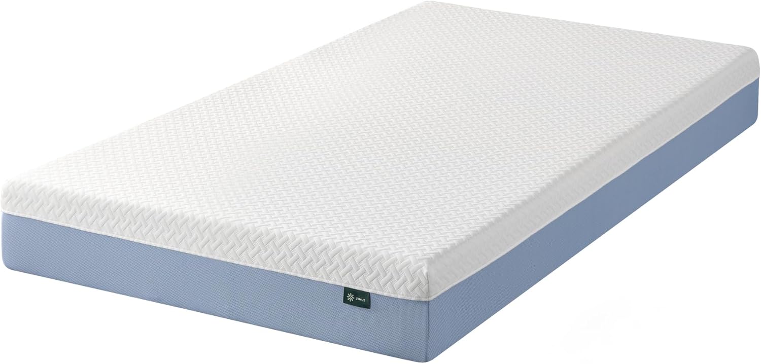 Zinus 8-Inch Twin Cooling Essential Memory Foam Mattress, White, Medium Feel, Fiberglass Free, Certified Safe Materials