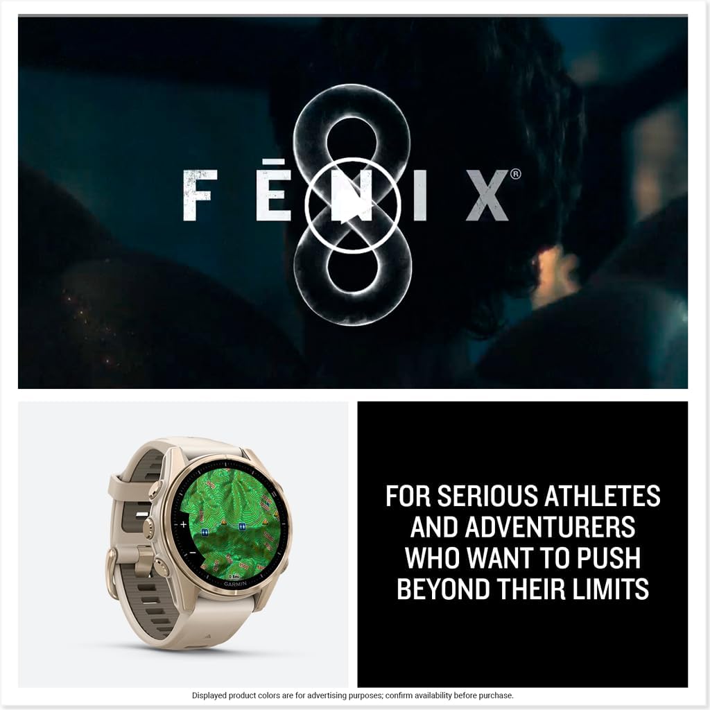 Garmin fēnix® 8 – 43mm, AMOLED, Sapphire, Premium Multisport GPS Smartwatch, Long-Lasting Battery Life, Dive-Rated, Built-in LED Flashlight, Soft Gold with Dark Sandstone Band